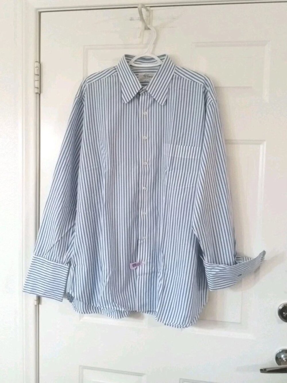 Vtg La Chemise Fresno Shirt Co Mens XL Blue, Striped Long Sleeve French Cuff